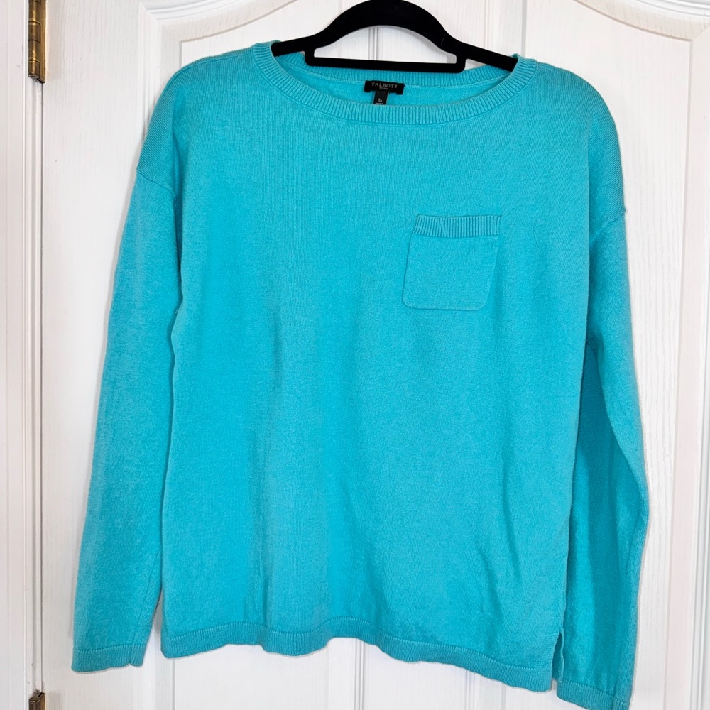 Talbots Cashmere And Wool Blend Blue Sweater with Pocket Size SP